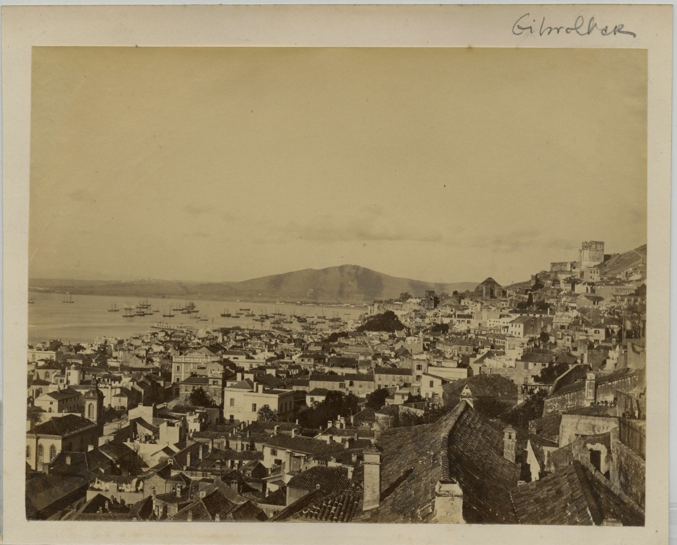 Gibraltar, Panorama Vintage Albumen Print, Gibraltar Albumin Print 18x24 