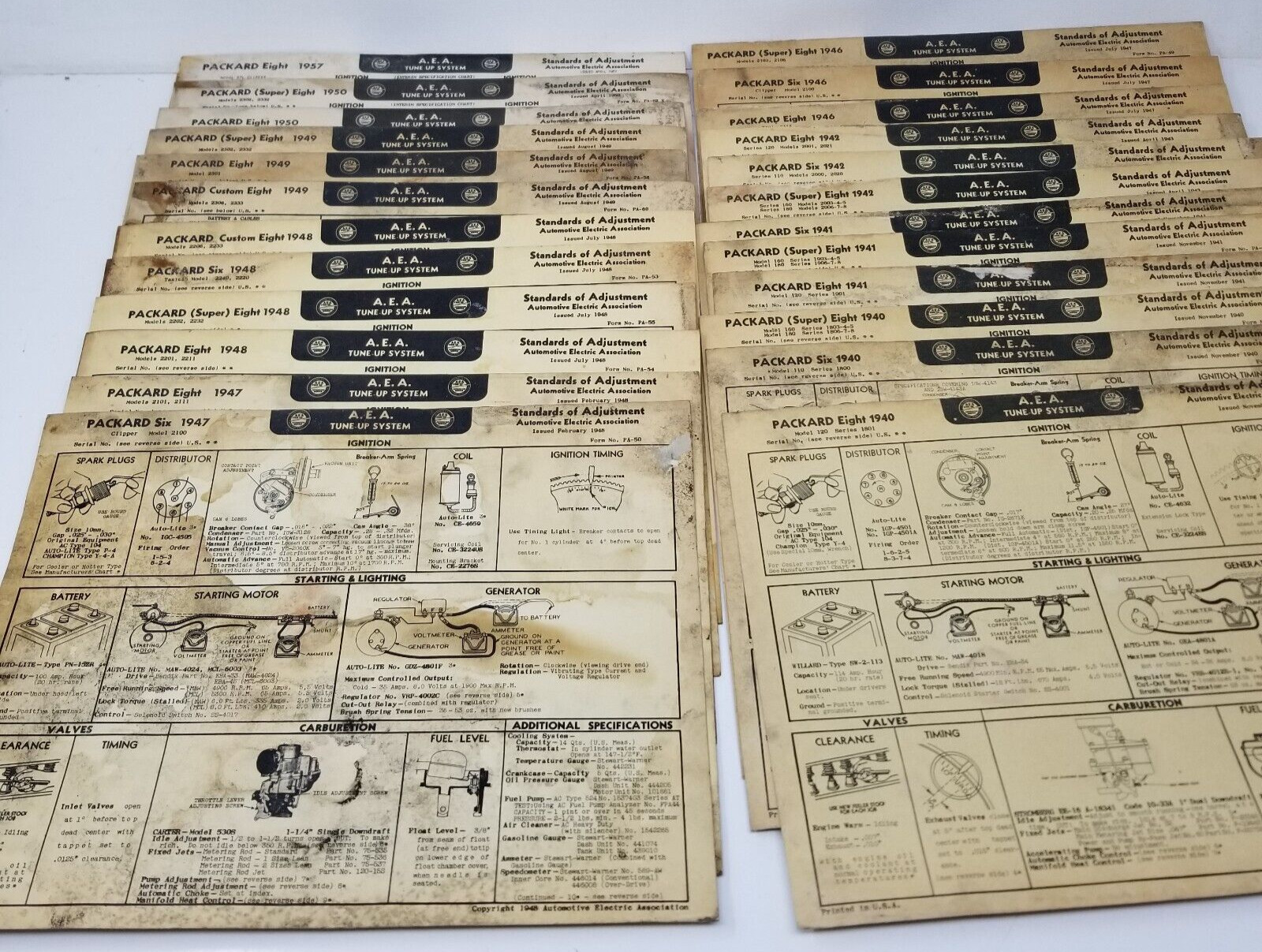 AEA Tune Up System Cards Packard 1940s-1950s Illustrations Parts Set of 24