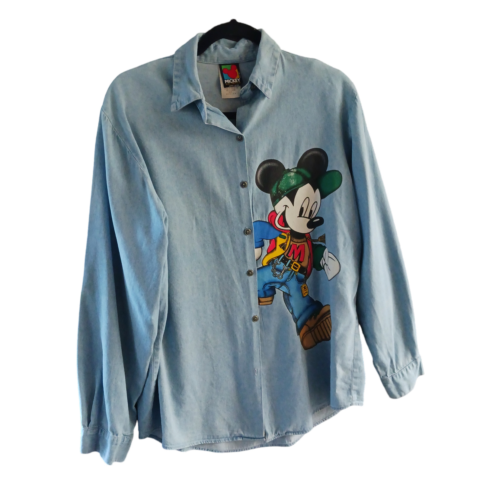 Vintage Mickey Unlimited Jerry Leigh Large Mickey Denim Long Sleeve Shirt 80s