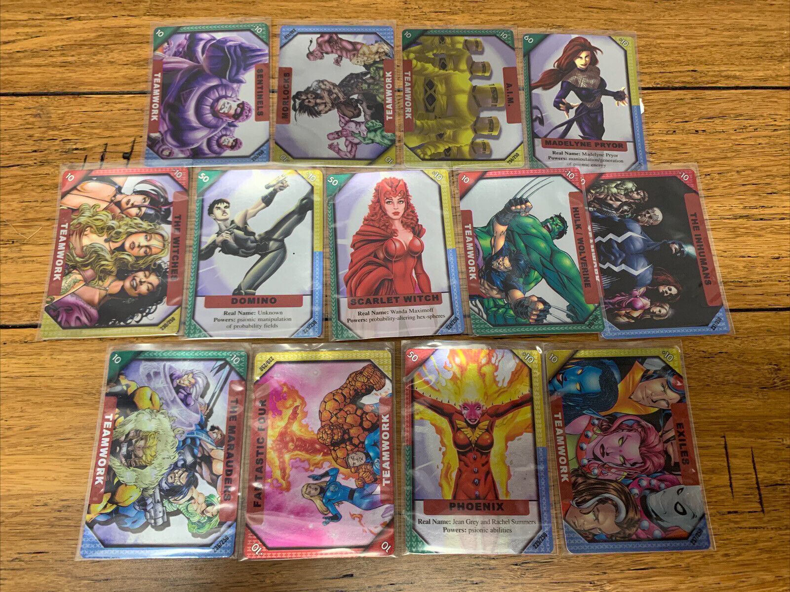 Marvel Recharge CCG Trading Card Lot of Holos Hulk Scarlet Witch Domino CV JD