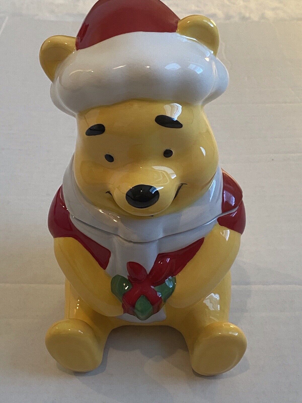 Disney\'s Winnie The Pooh 10” Ceramic Cookie Jar Santa Present Christmas Holiday