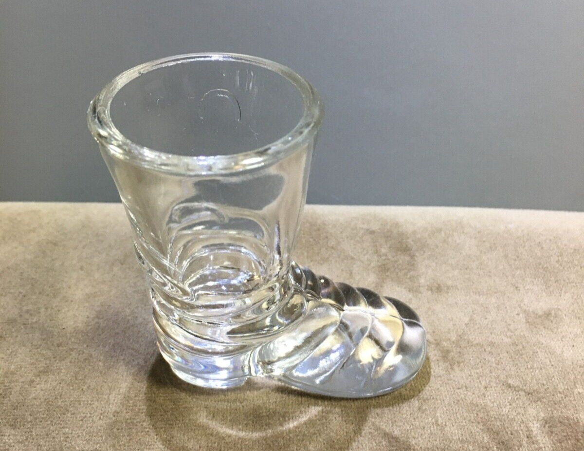 Vintage Clear Cowboy Boot Toothpick Holder Shot Glass Texas Star Mark 2.75\