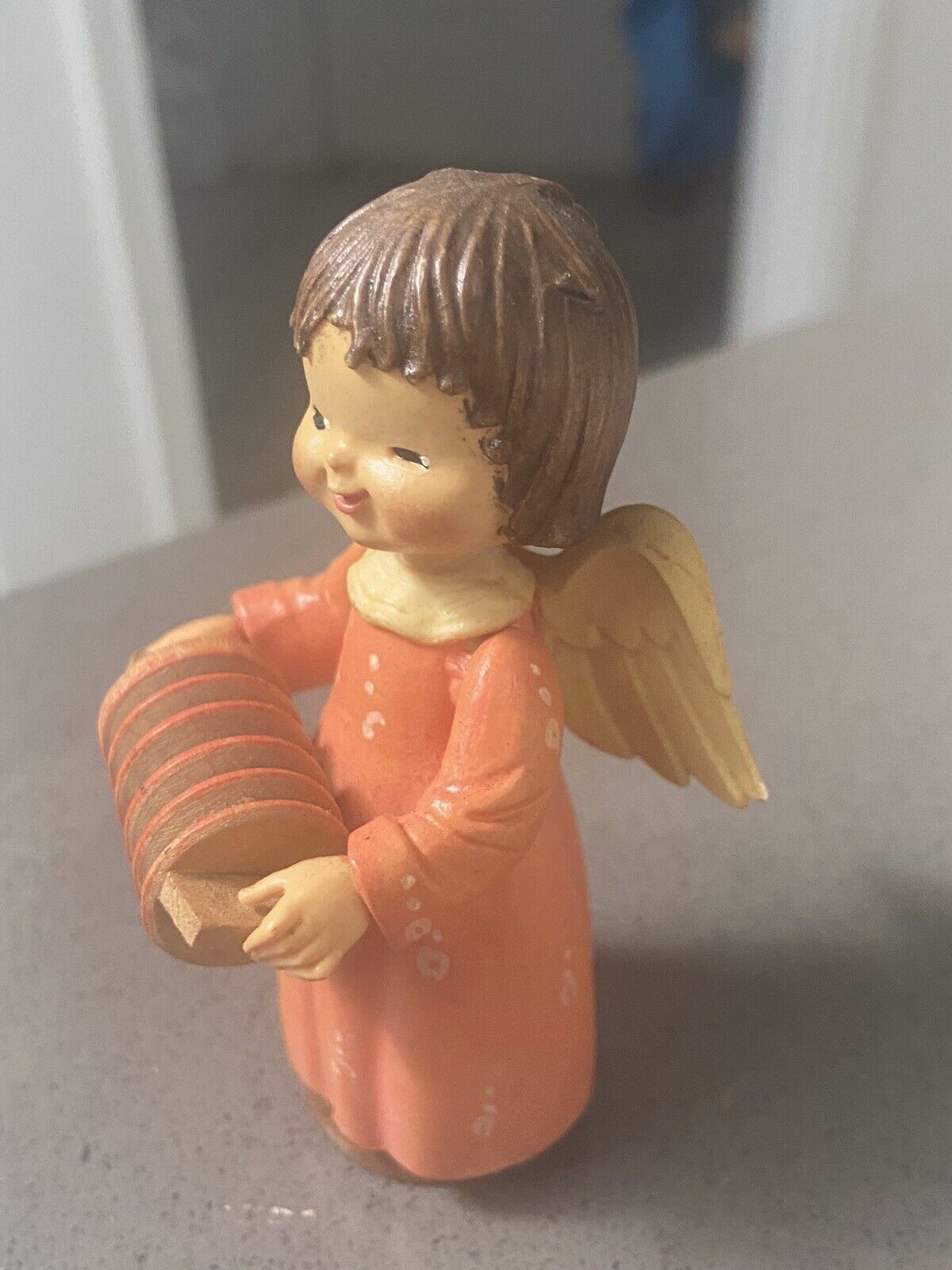 Vintage Anri Toriart Angel Girl Playing Accordion Figurine Hand Carved