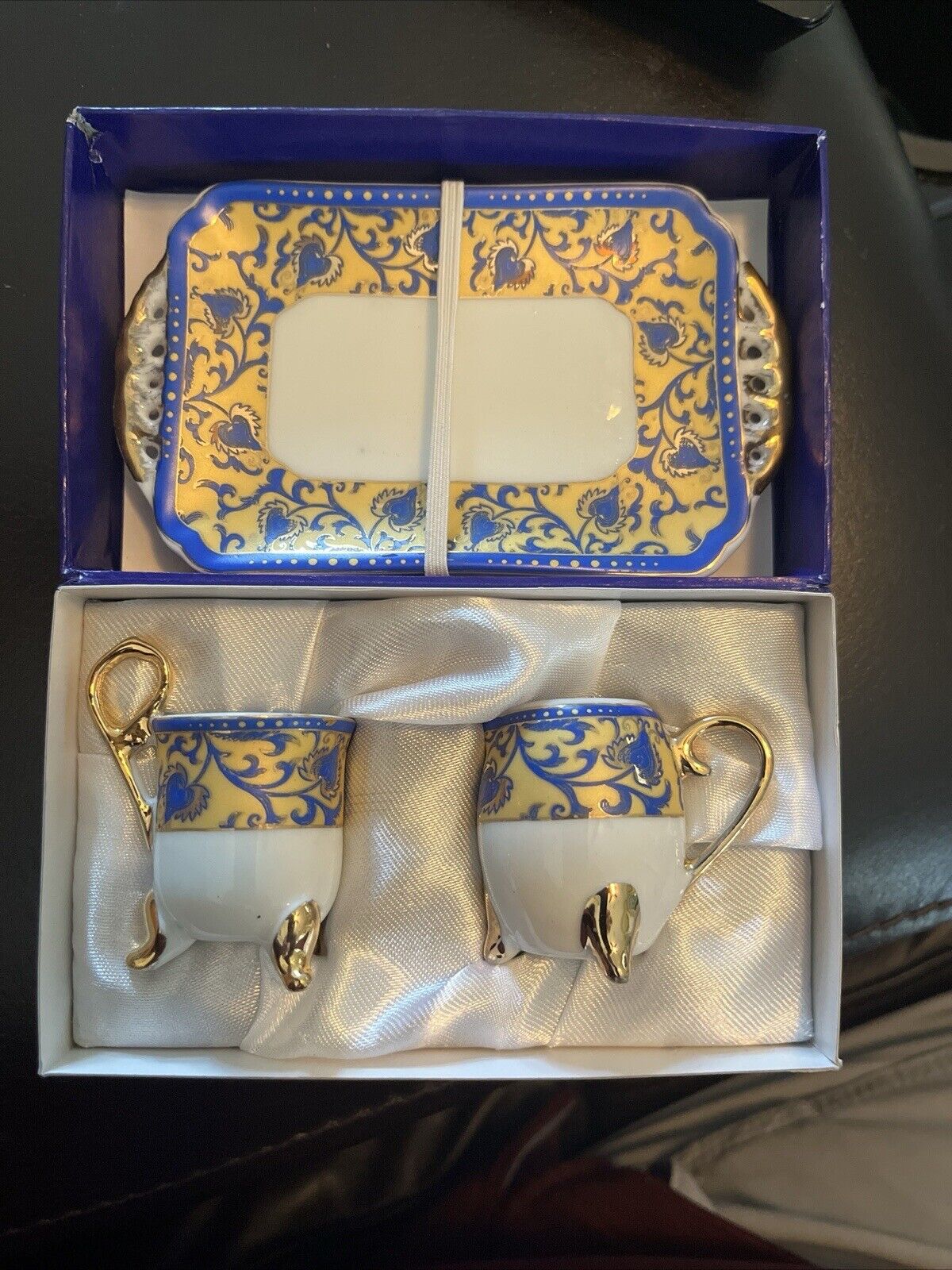 miniature japan 3 pc Set Tray, sugar and creamer In Original Box