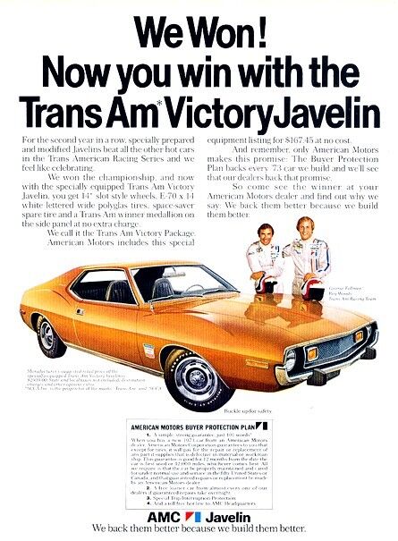 1973 AMC Javelin Race Victory Original Advertisement Print Art Car Ad D157