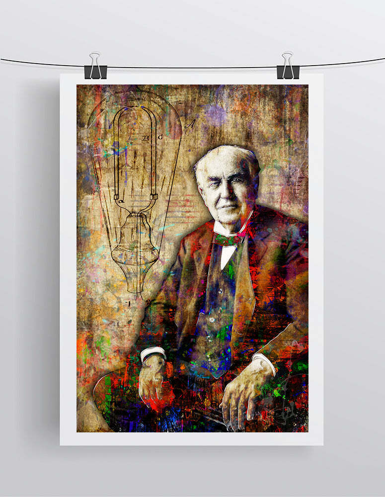 Thomas Edison Poster, Thomas Edison Gift, Inventer Colorful Layered Tribute Fine