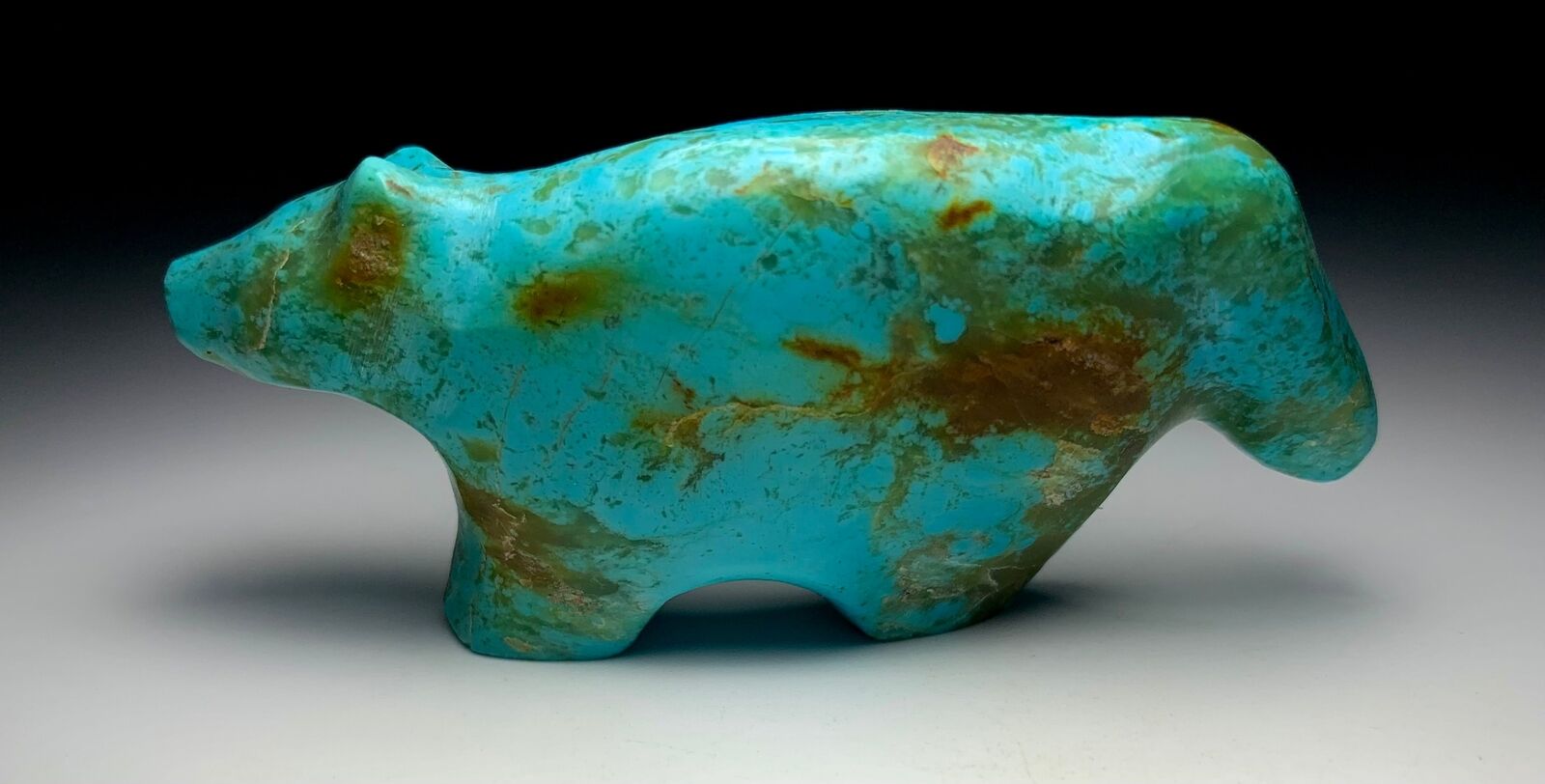 1970s Native Zuni Carved Turquoise Wolf Fetish By Saul Yuselew (d.)
