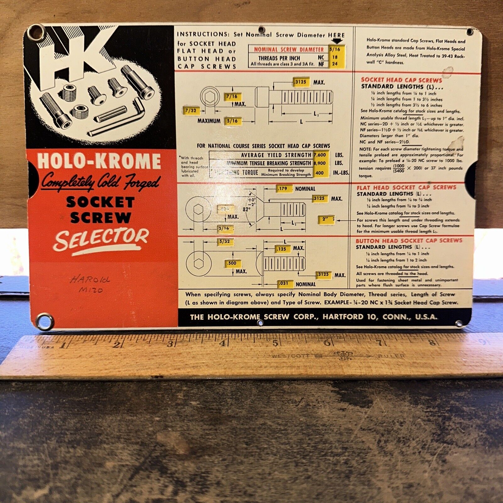 Vintage Holo-Krome “Socket Screw Selector”