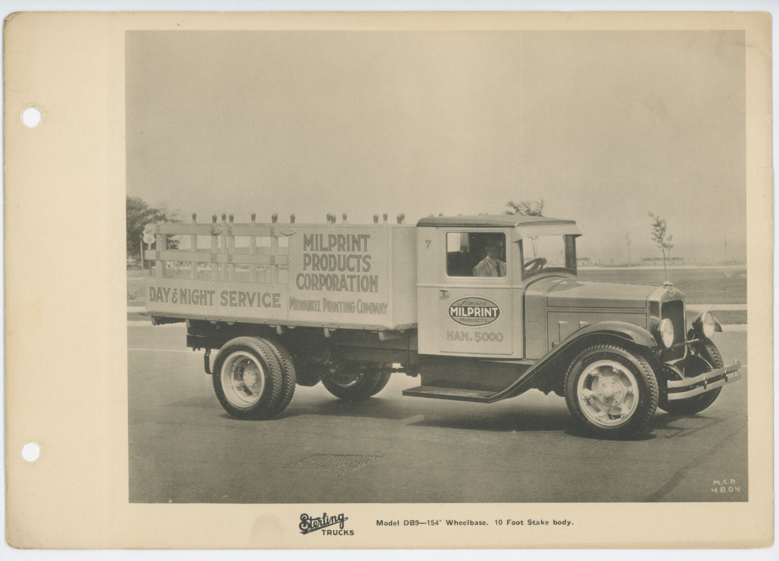 1920s MILPRINT PRODUCTS PRINTING CO. STAKE BODY TRUCK PHOTO STERLING MOTORS CORP