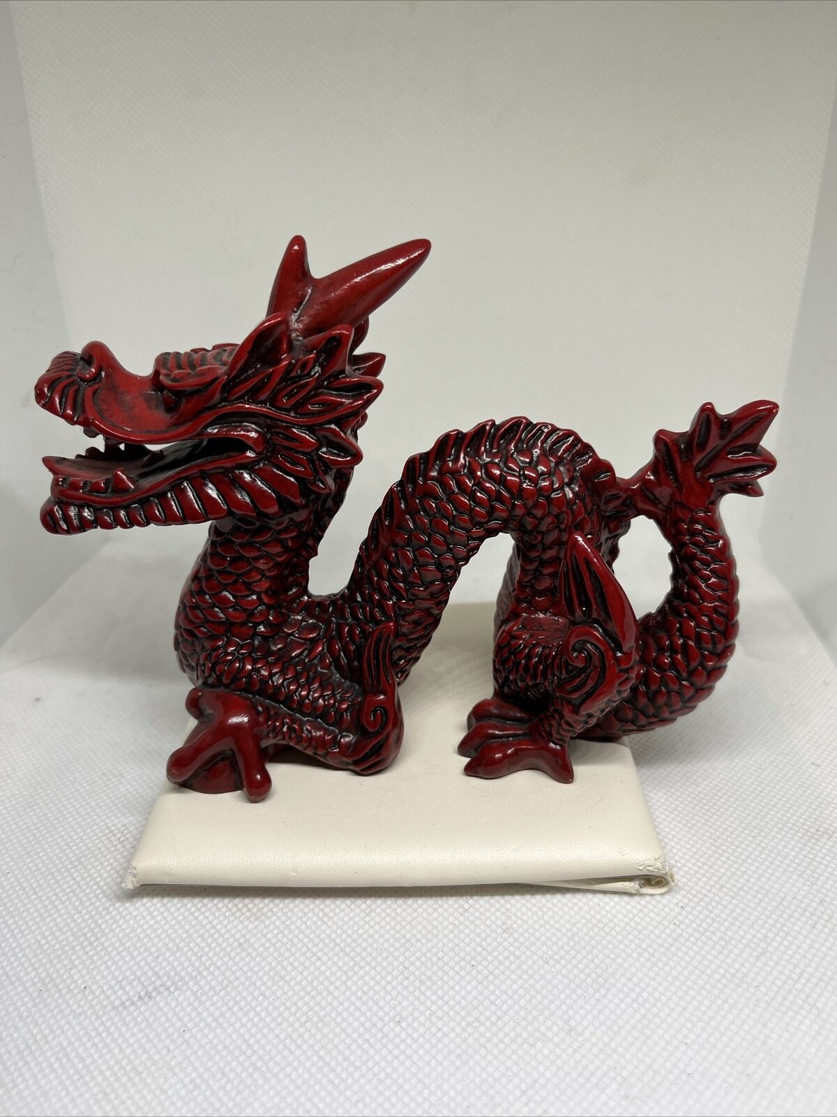 Dragon Snake Chinese Red Resin Figure Statue Feng Shui Vintage Good Fortune