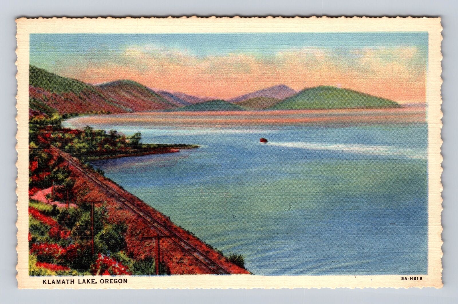 OR-Oregon, Aerial Klamath Lake, Antique, Vintage Souvenir Postcard