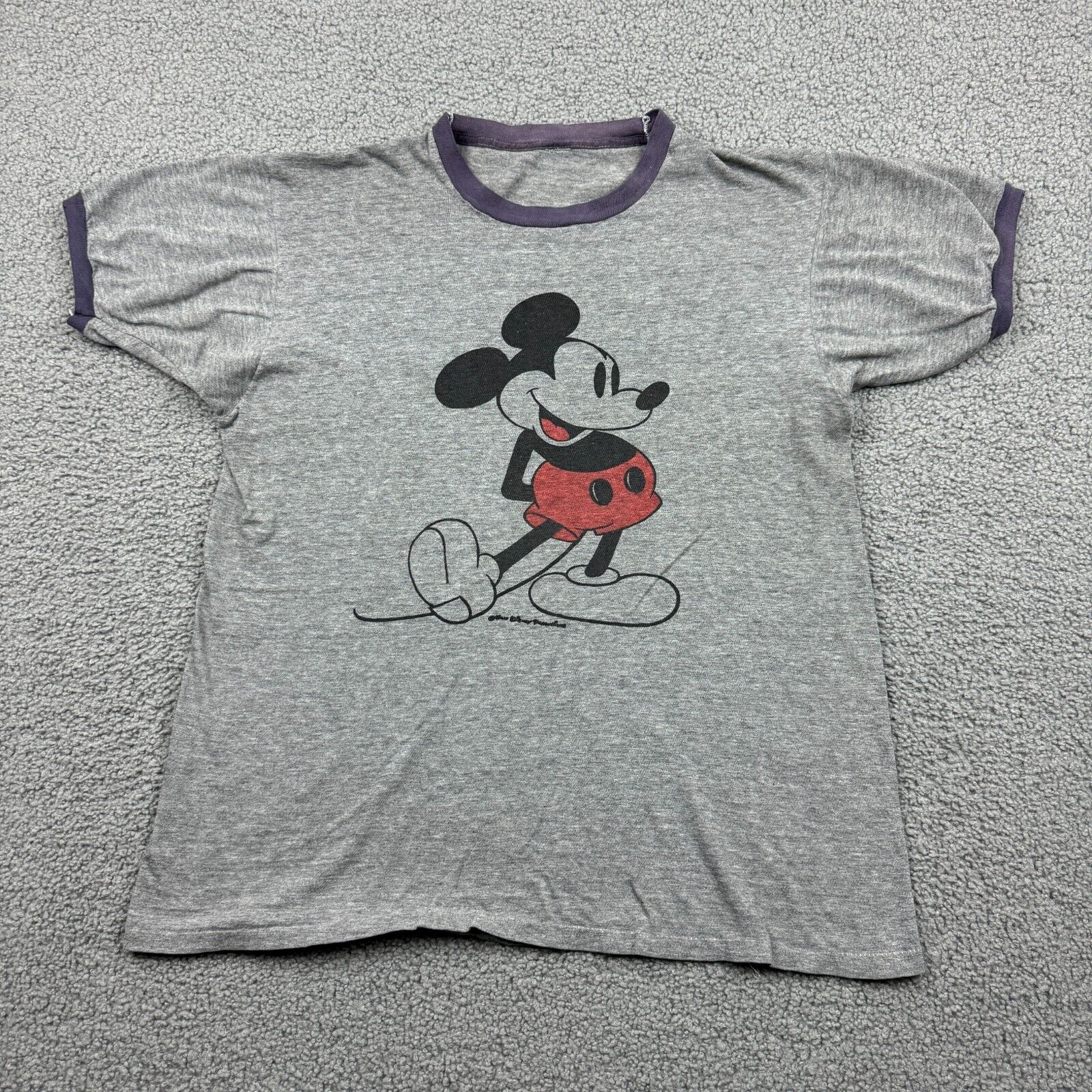 Vintage Walt Disney Shirt Adult Small Gray Mickey Mouse Crew Neck Tee T-Shirt