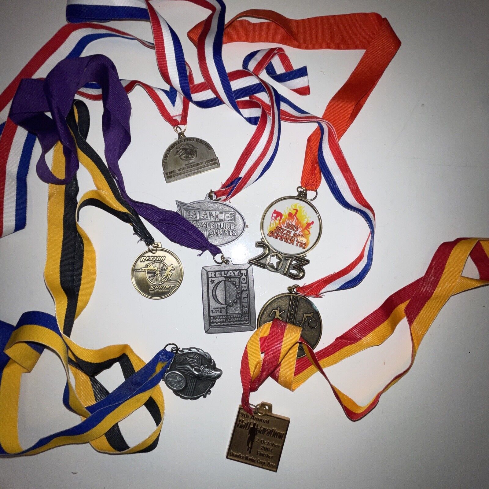 LOT OF 8 SPORTS & OTHER VICTORY MEDALS WITH RIBBONS