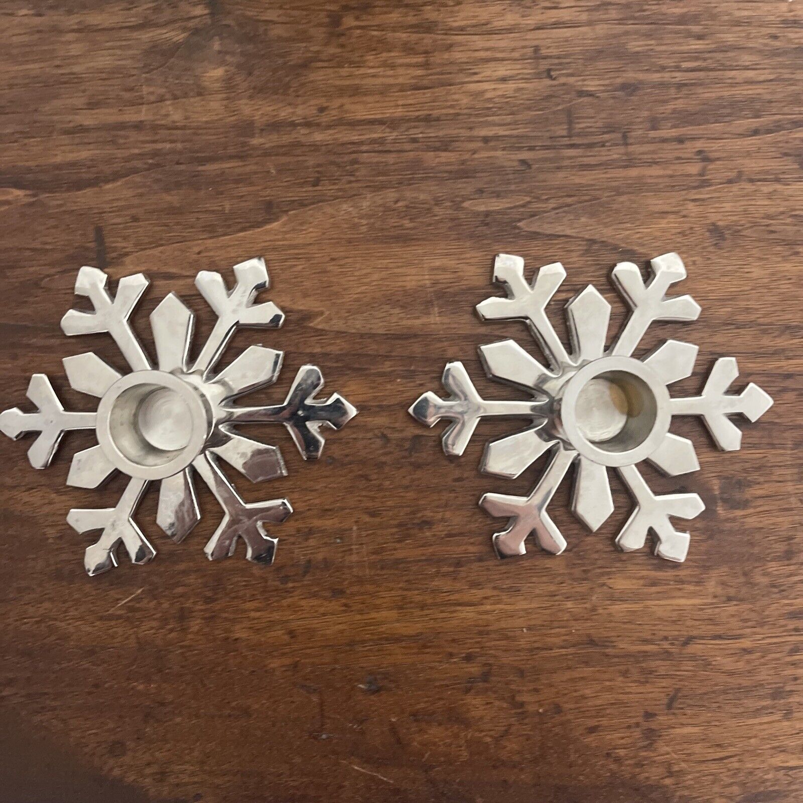 Vintage Metal Candle Holder Pair Snowflake Decor Made in India Holiday Christmas