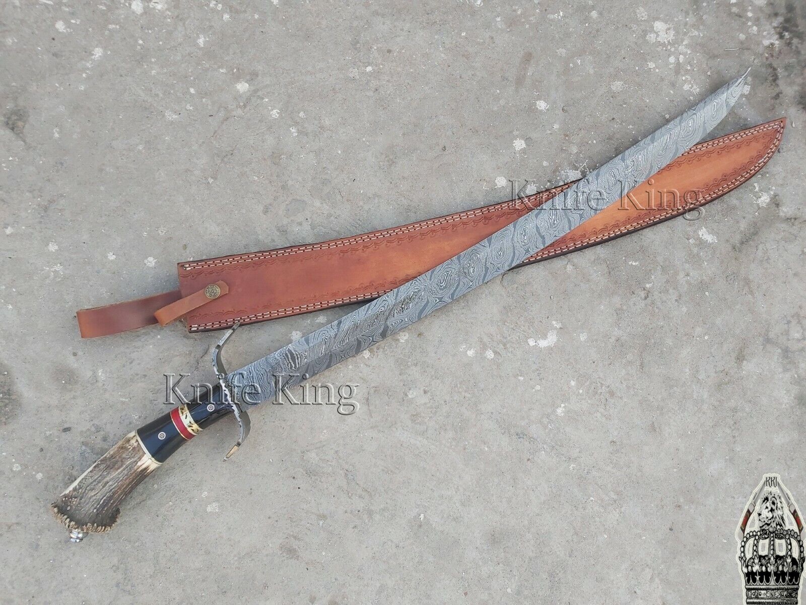 Custom Handmade Damascus Steel Stunning Stag Handle Sword 