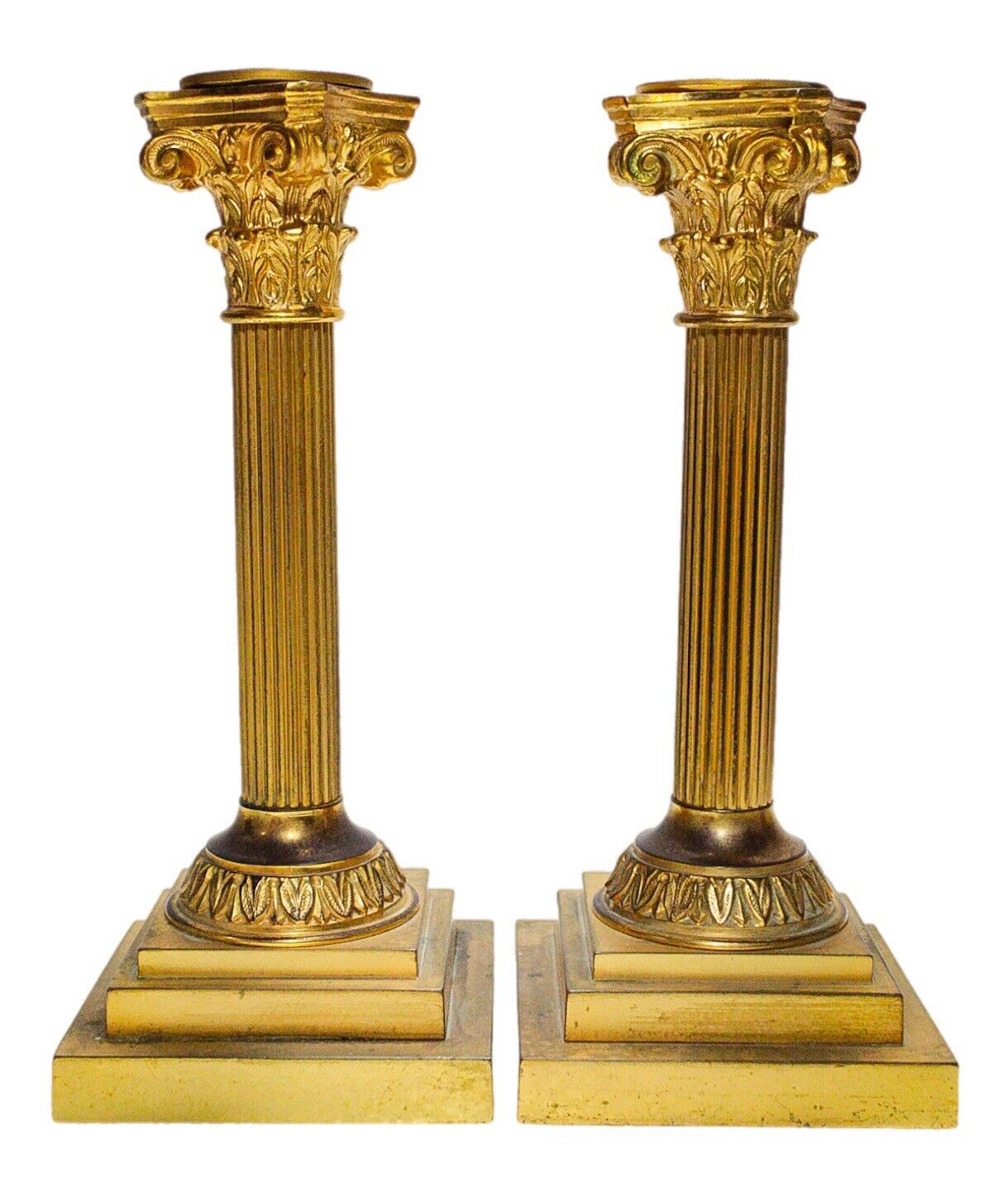 Antique Dore Bronze Empire Neoclassical Pair Of Candlesticks Candle Holders
