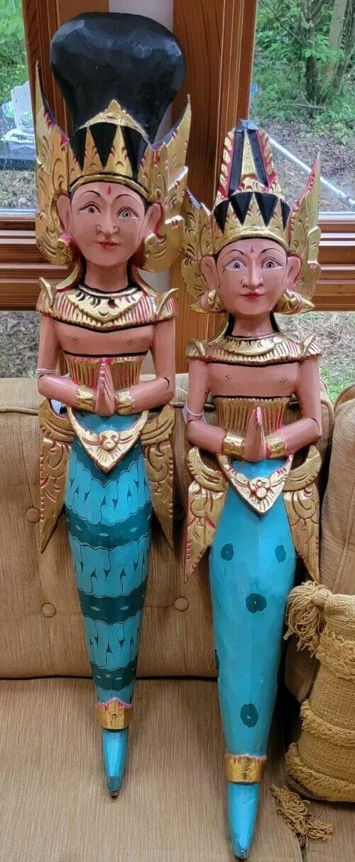 Hand-carved, Hand-painted Bali Wooden Goddess Statues - Over 3 Feet Tall