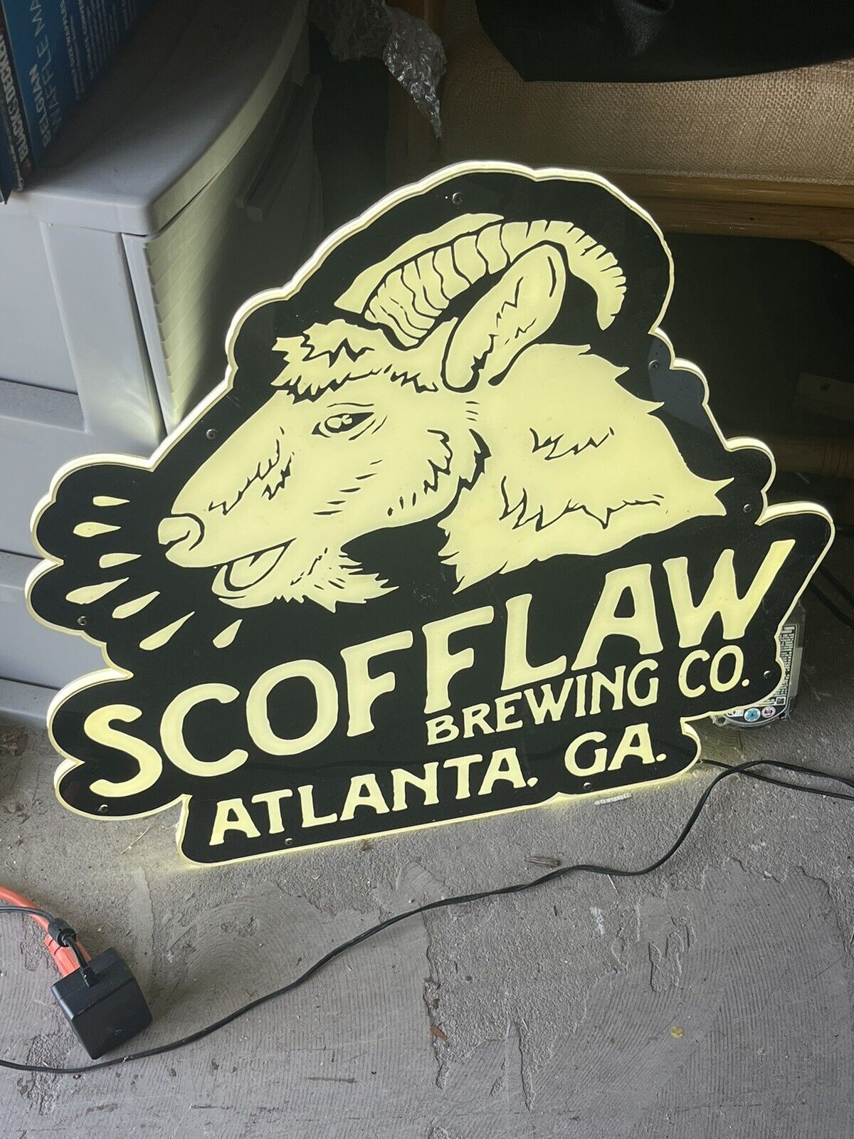 Scofflaw Brewing Co. Lighted Rare Beer Sign White Black Bad Goat Atlanta GA.
