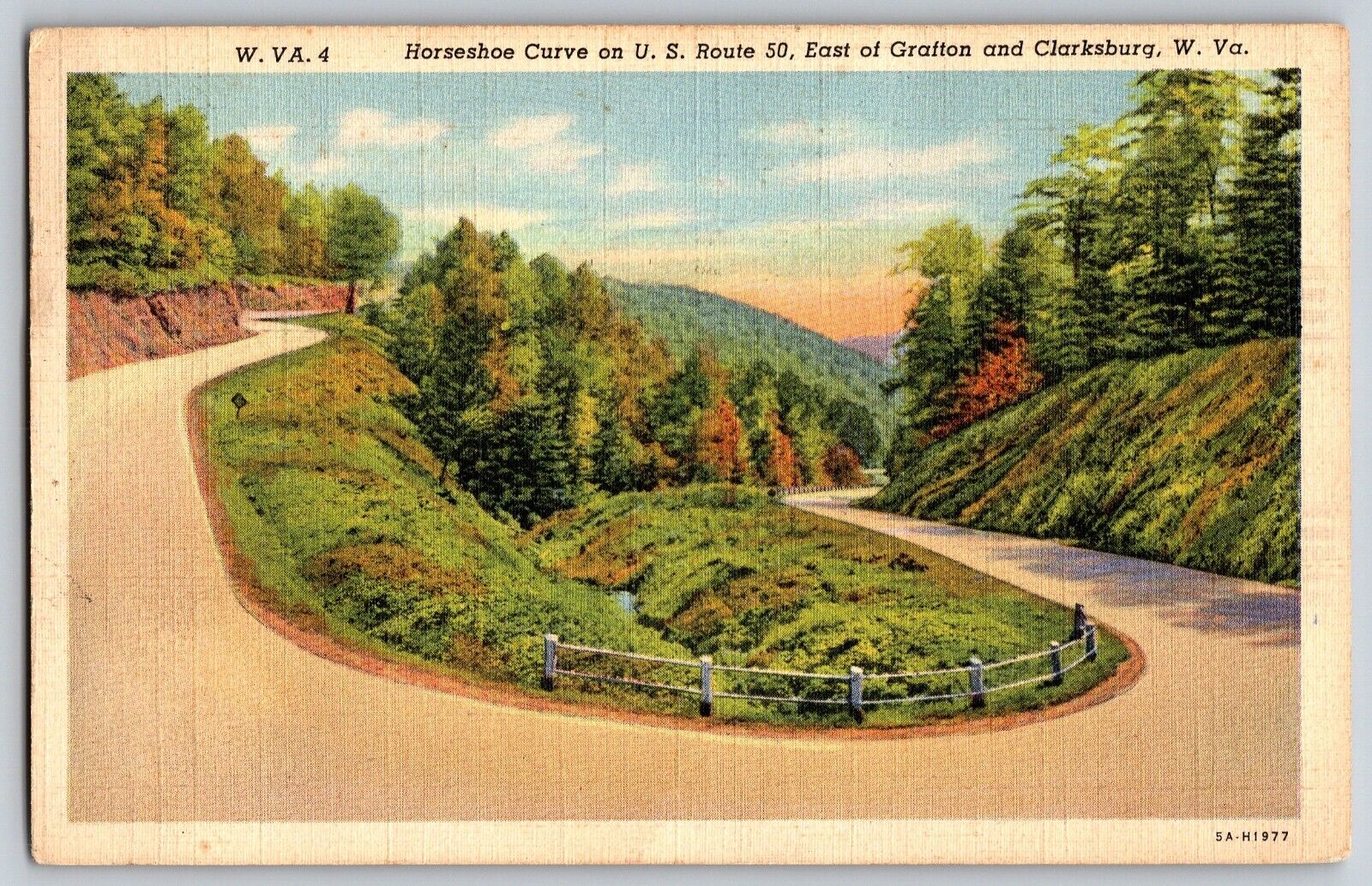 West Virginia, Clarksburg - Horseshoe Curve On U.S. Route 50 - Vintage Postcard