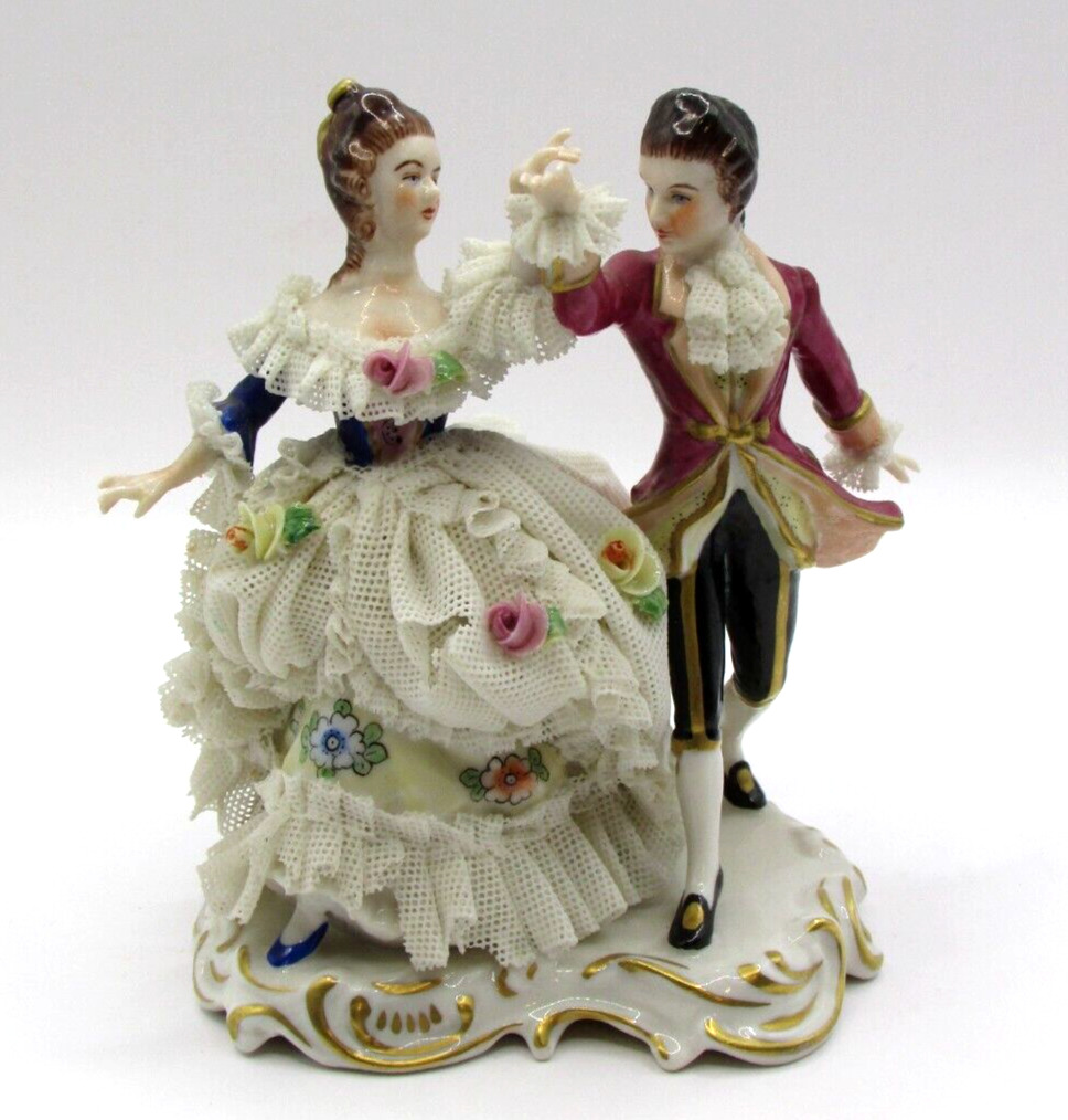 Antique Mueller Volkstedt Dresden Dancing Couple Figurine 4.5\