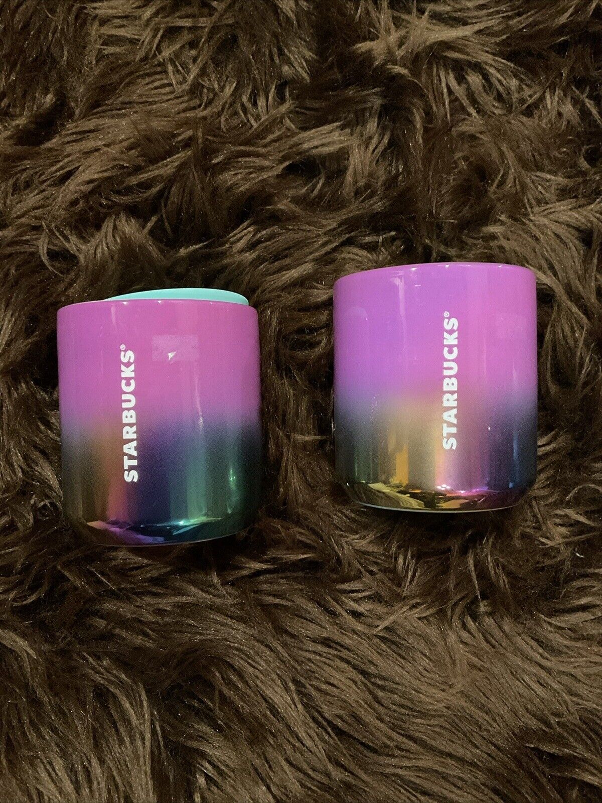 Starbucks Ombre Iridescent Purple Rainbow Tumbler Mug Cup Teal Lid Summer 8oz