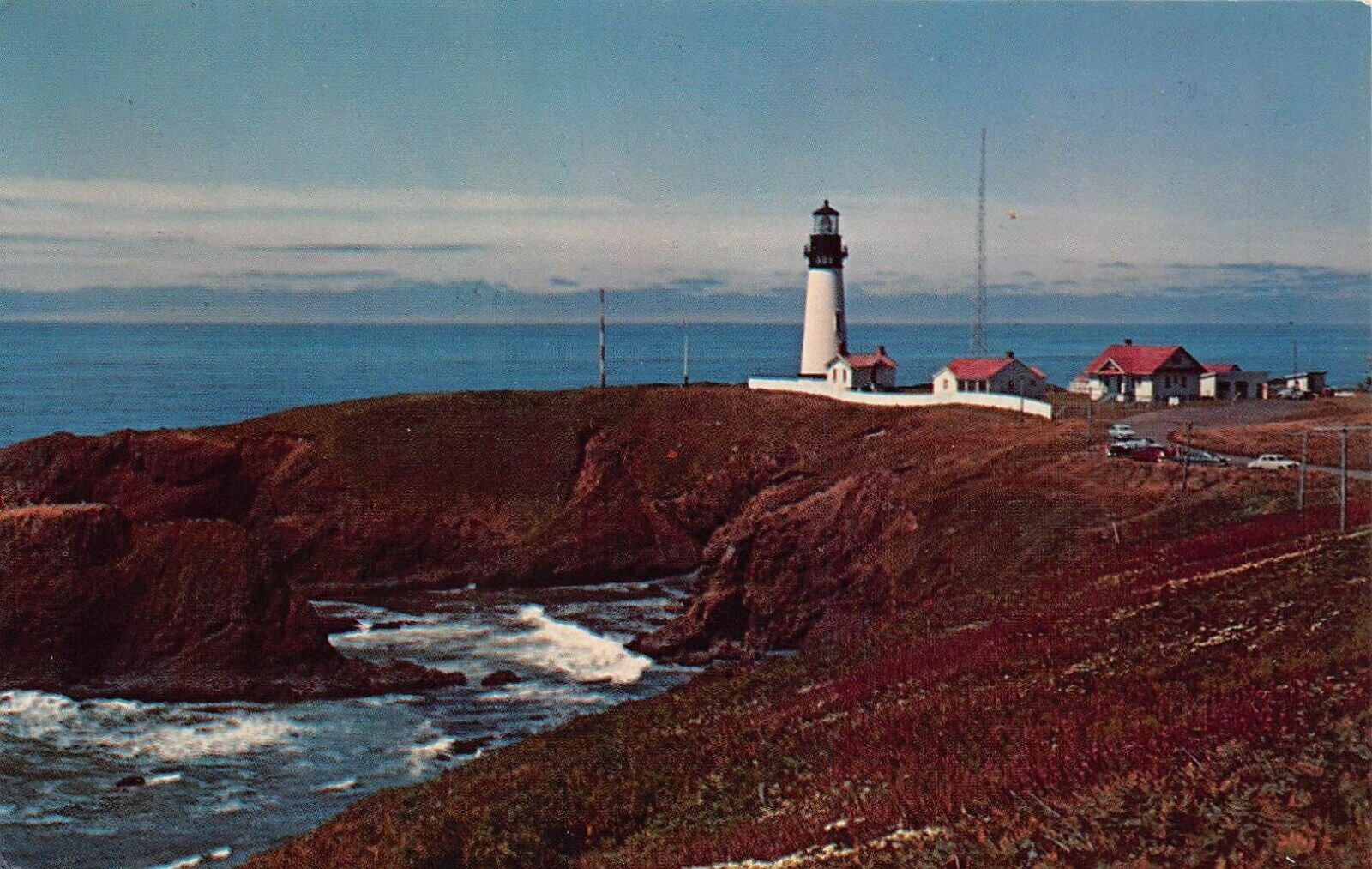 Newport OR Oregon Yaquina Head Lighthouse Cape Foulweather 1950s Vtg Postcard Q7