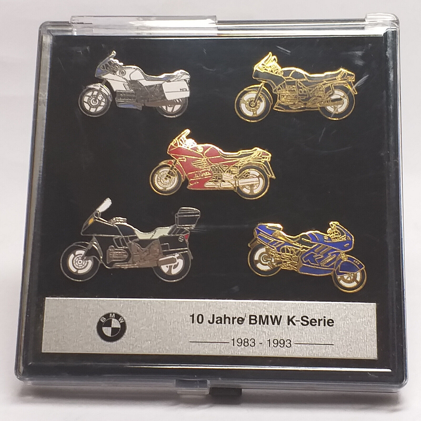 Vintage BMW Set 5 Enamel Pin Badges 10 Years K-Series Motorcycles 1983-1993 Case