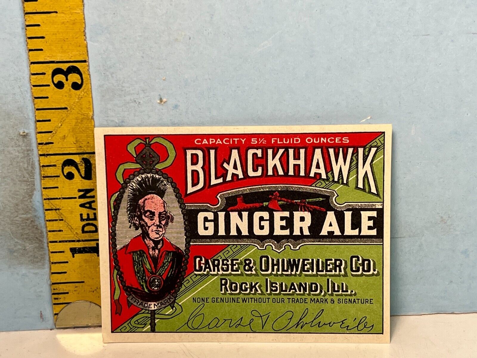 Blackhawk Ginger Ale, Garse & Ohluweiler Co Rock Island Crate Product Label.
