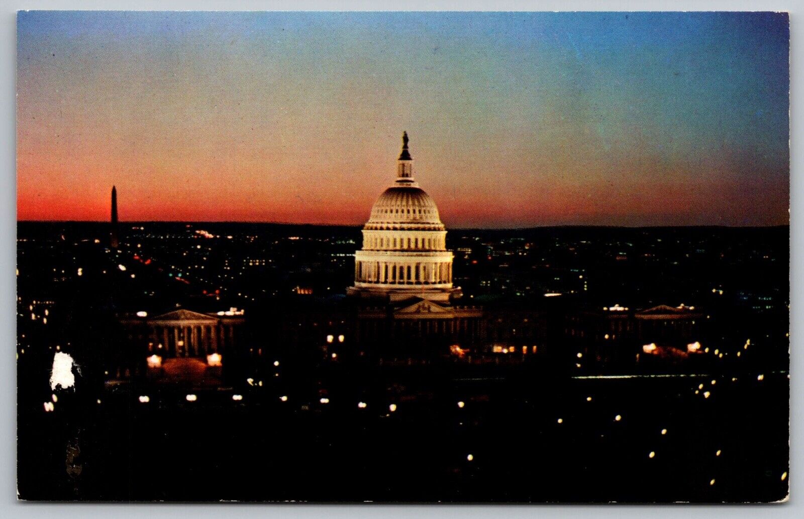 Capitol Night Aerial View US Washington Monument Government Building Postcard