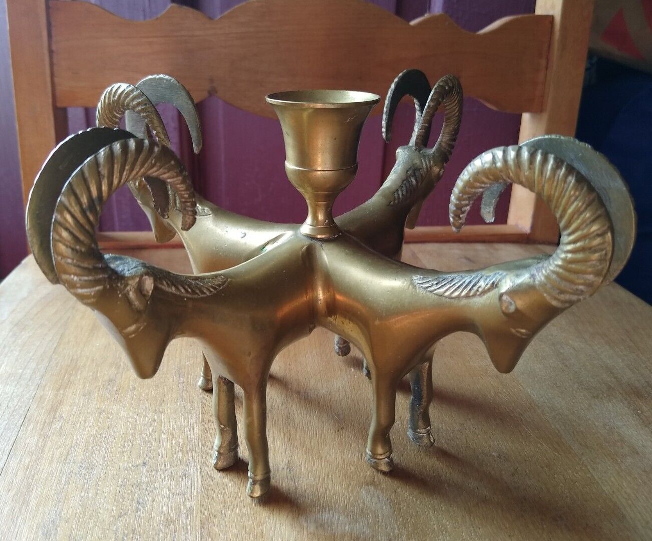 Brass Ram Candleholder 1950s Decor Excellent Condition MCM Aries 