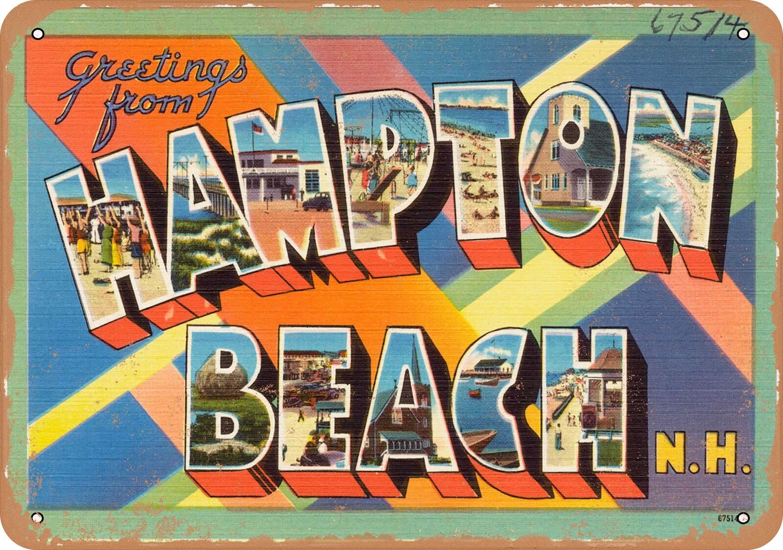 Metal Sign - New Hampshire Postcard - Greetings from Hampton Beach, N.H.