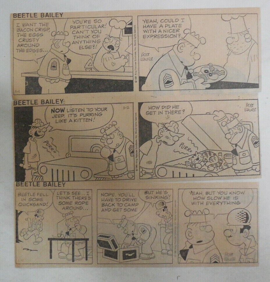 (310) Beetle Bailey by Mort Walker Dailies from 1-12,1982 Size: 2.5 x 7 inches 