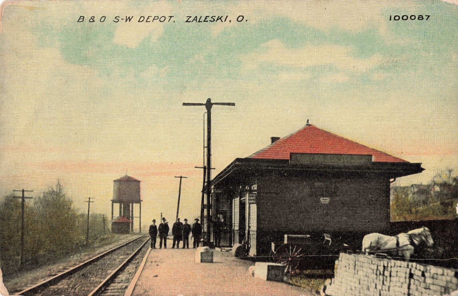 B & O Southwest Railroad Depot Zaleski Ohio OH c1910 Postcard