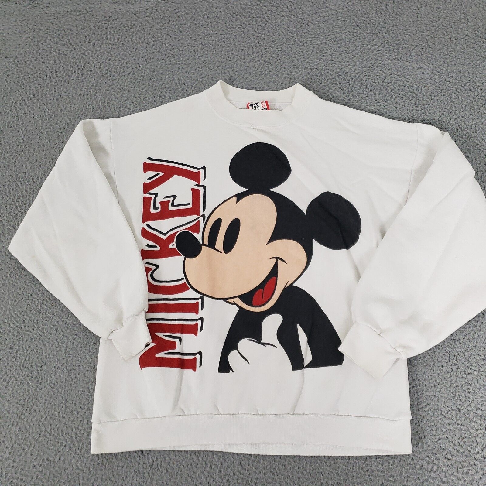 VINTAGE Disney Sweater Mens Extra Large White Pullover Mickey Mouse XL USA AOP