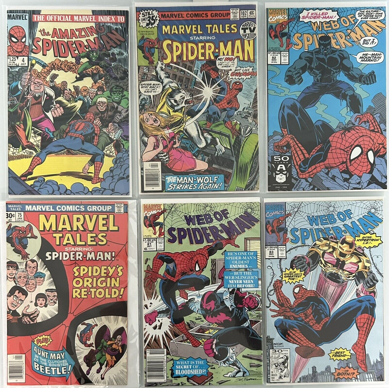 Spider Man Vintage Marvel Comic Book Lot of 6 Bronze Age/Copper Great Condition