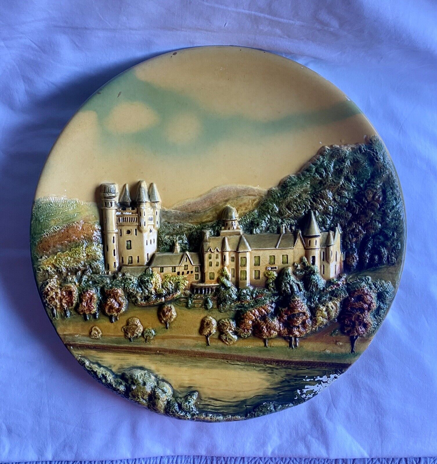 W H BOSSONS Hand Painted Plaque Balmoral Castle Vintage Mid Century Rare Limited