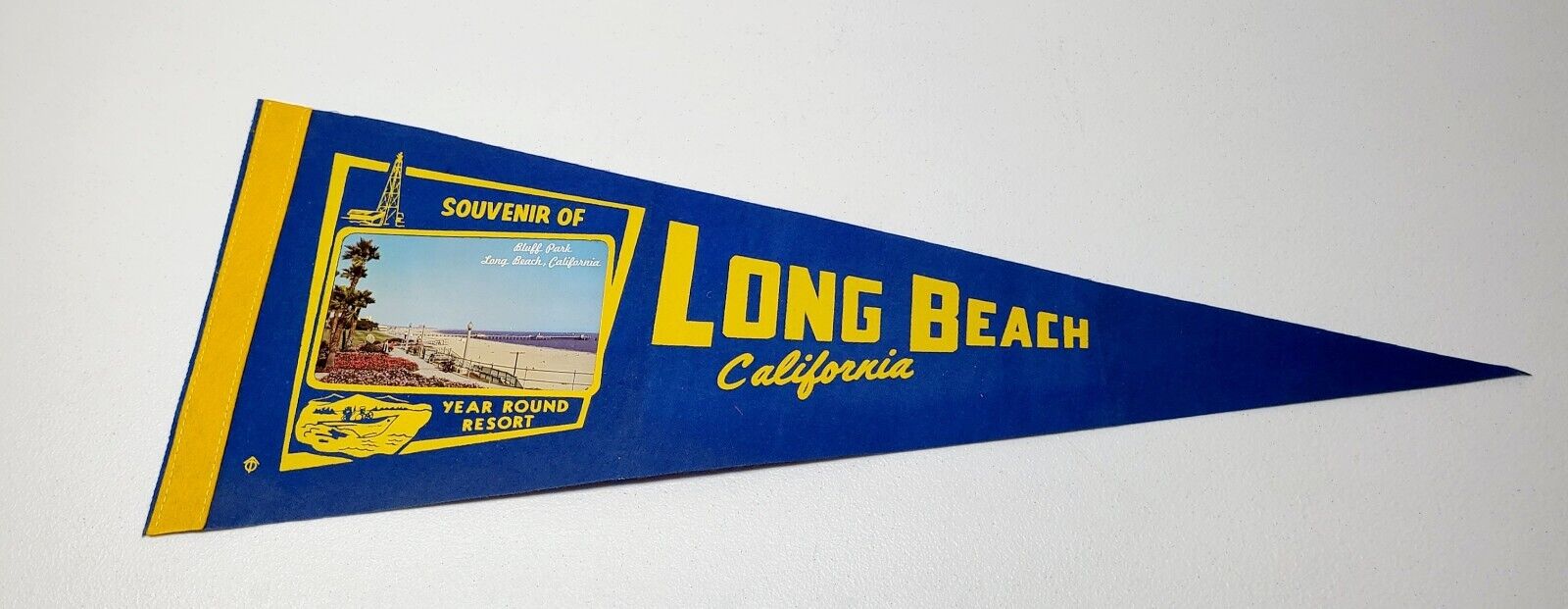 Vintage Long Beach California Felt Pennant with Advertising Area Souvenir Banner