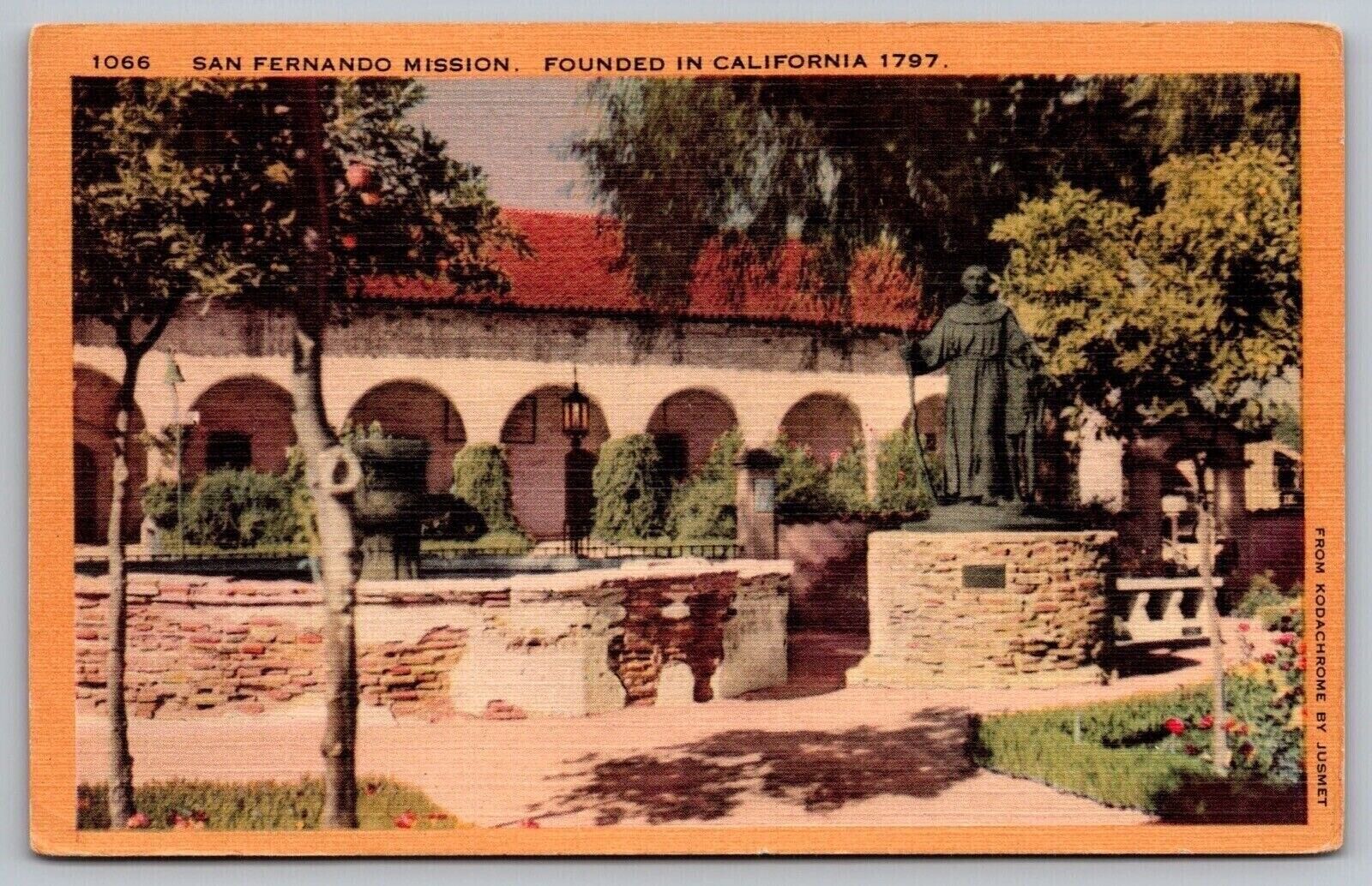 California San Fernando Mission Historic Religious Landmark Linen Postcard