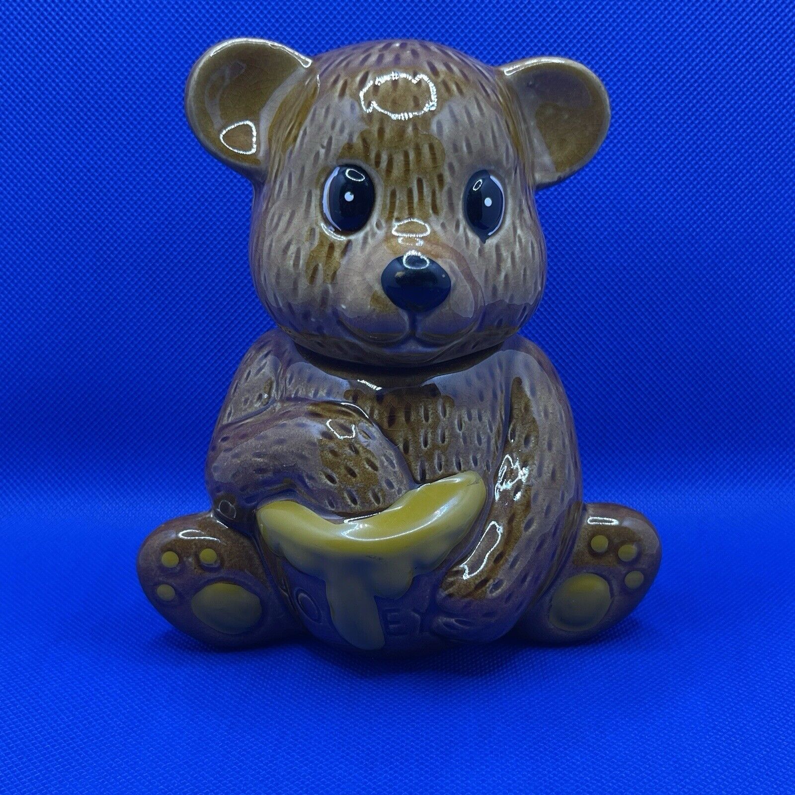 Vintage Ceramic Teddy Bear Honey Pot Jar With Dipper & Removable Head