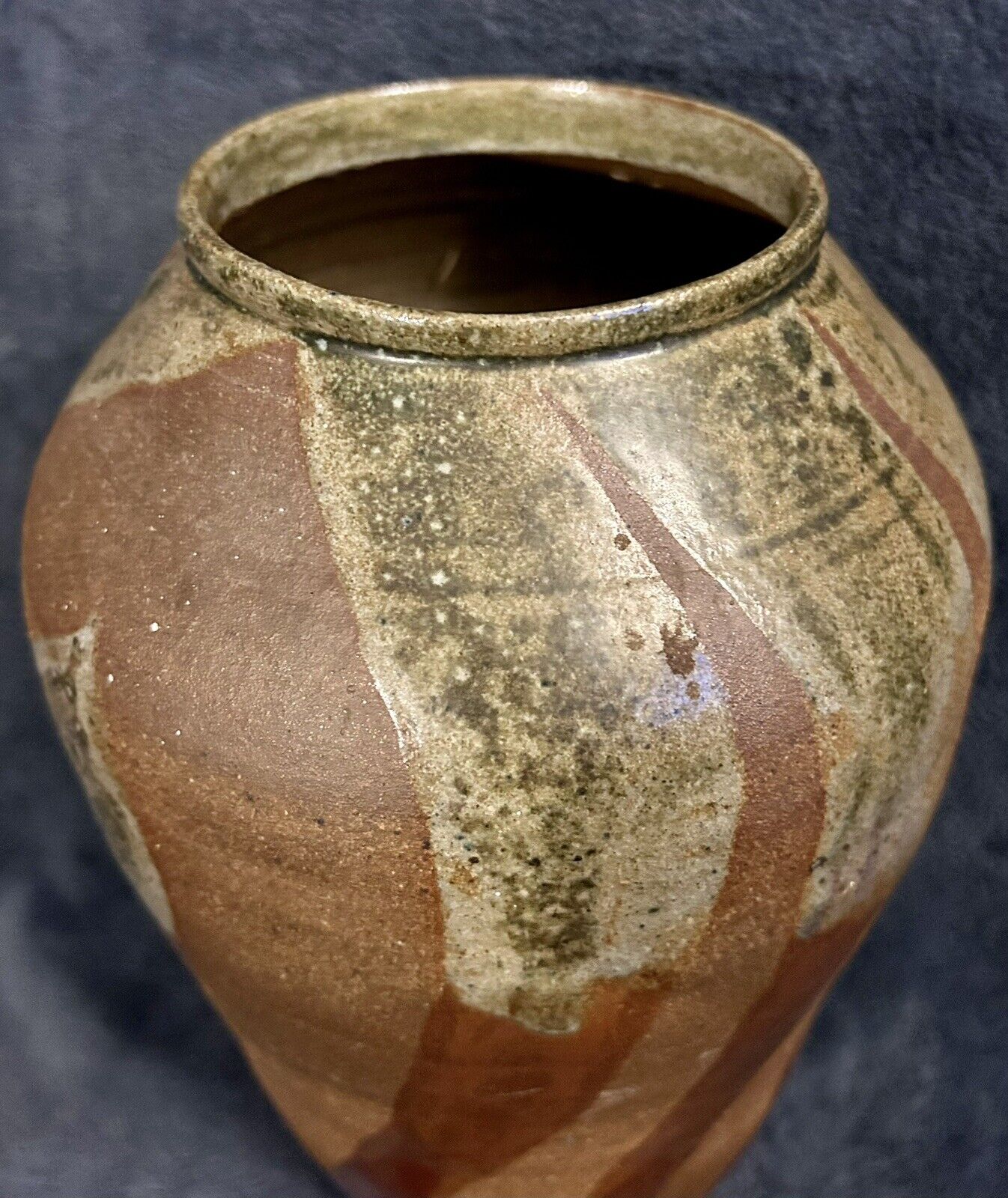 Old Japanese Tanba Ware Stoneware Pottery Storage Jar Ash Glaze 12”