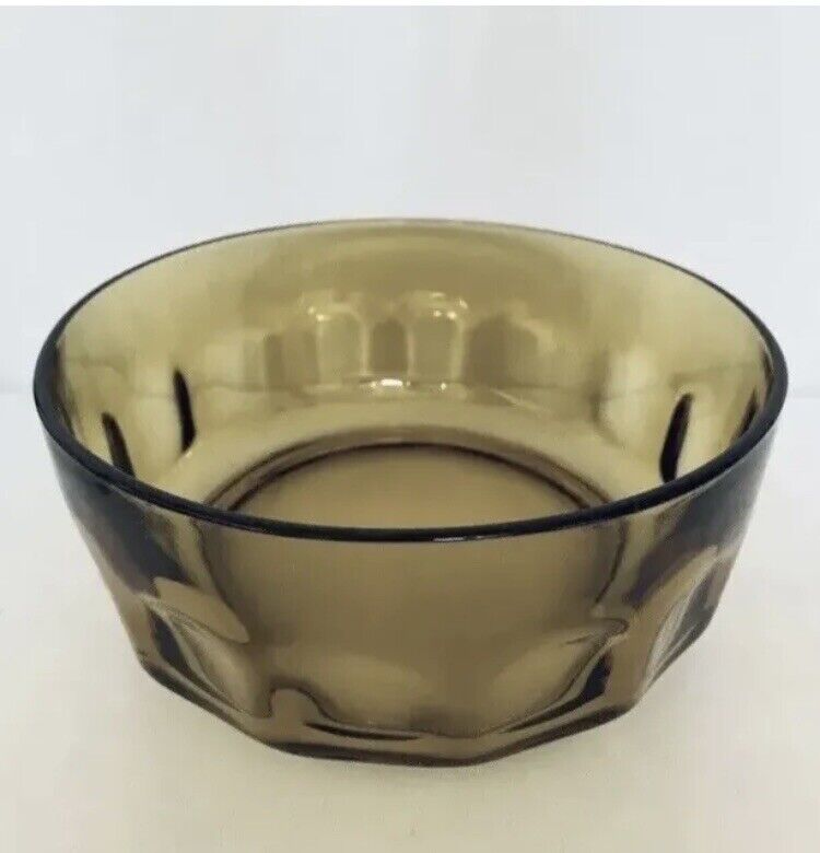 MCM Arcoroc France 8.5” Amber Glass Serving Bowl Large Thumbprint Salad VTG