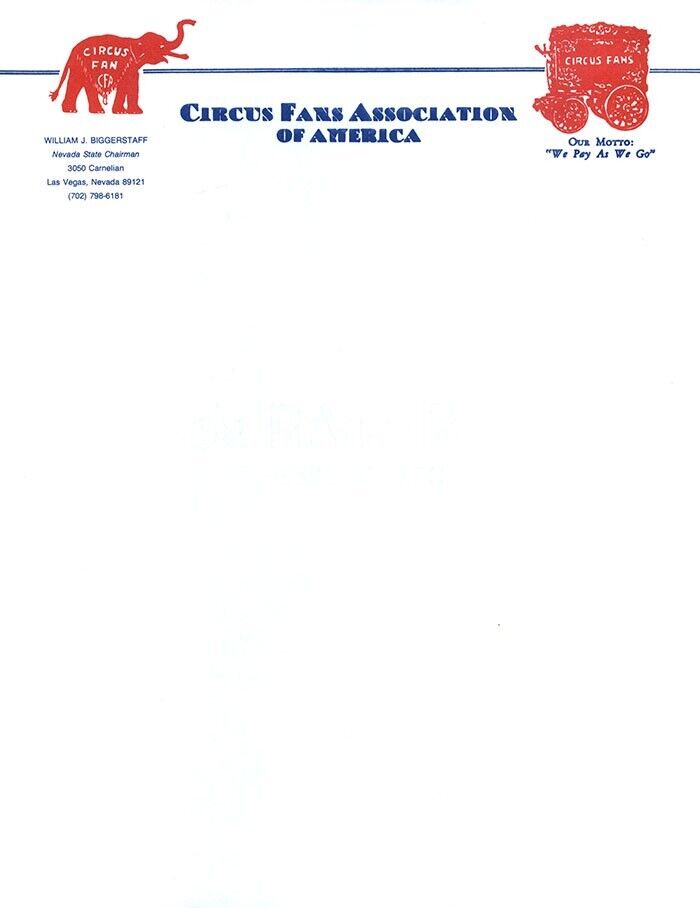 Circus Fans Association of America Letterhead (5 Sheet Lot)