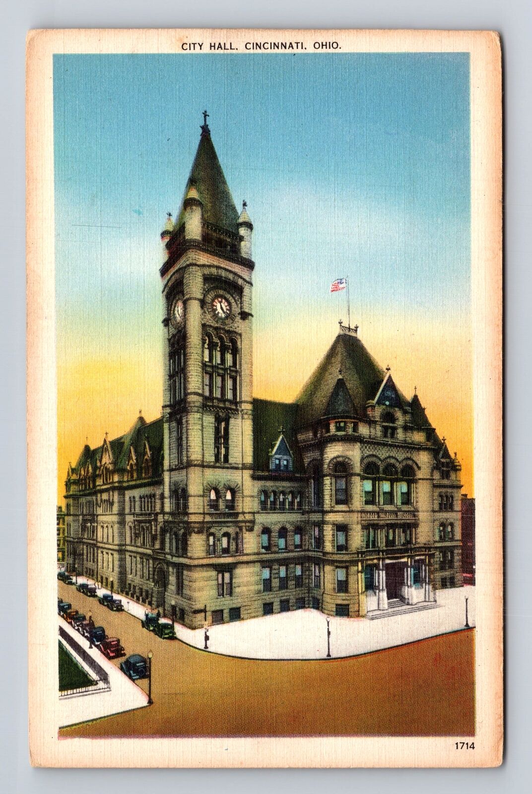 Cincinnati OH-Ohio, City Hall, Clock Tower, Antique Vintage Souvenir Postcard