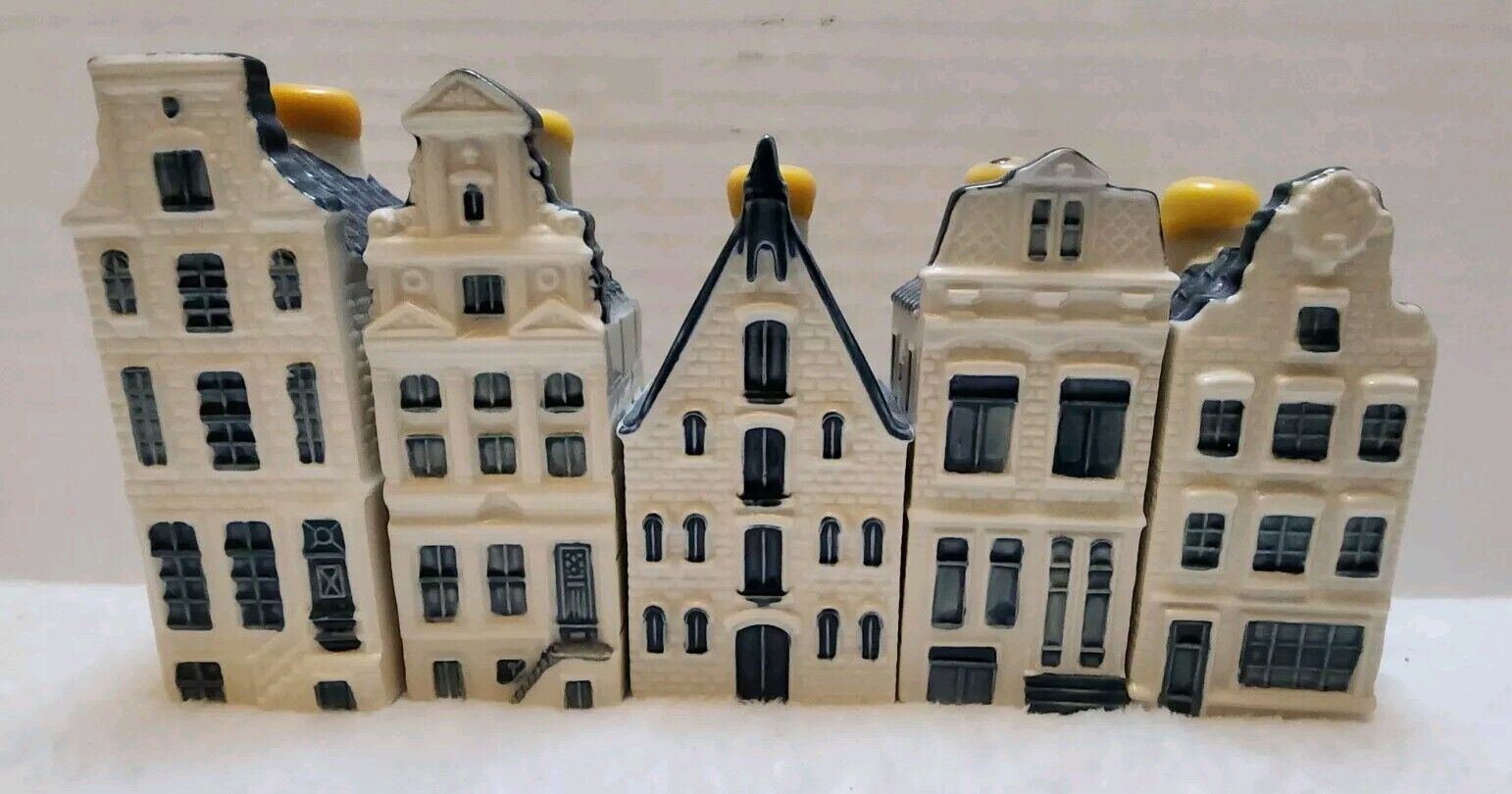 KLM Blue Delft’s BOLS Amsterdam 1575 Miniature 5 House Lot Empty (68-72)