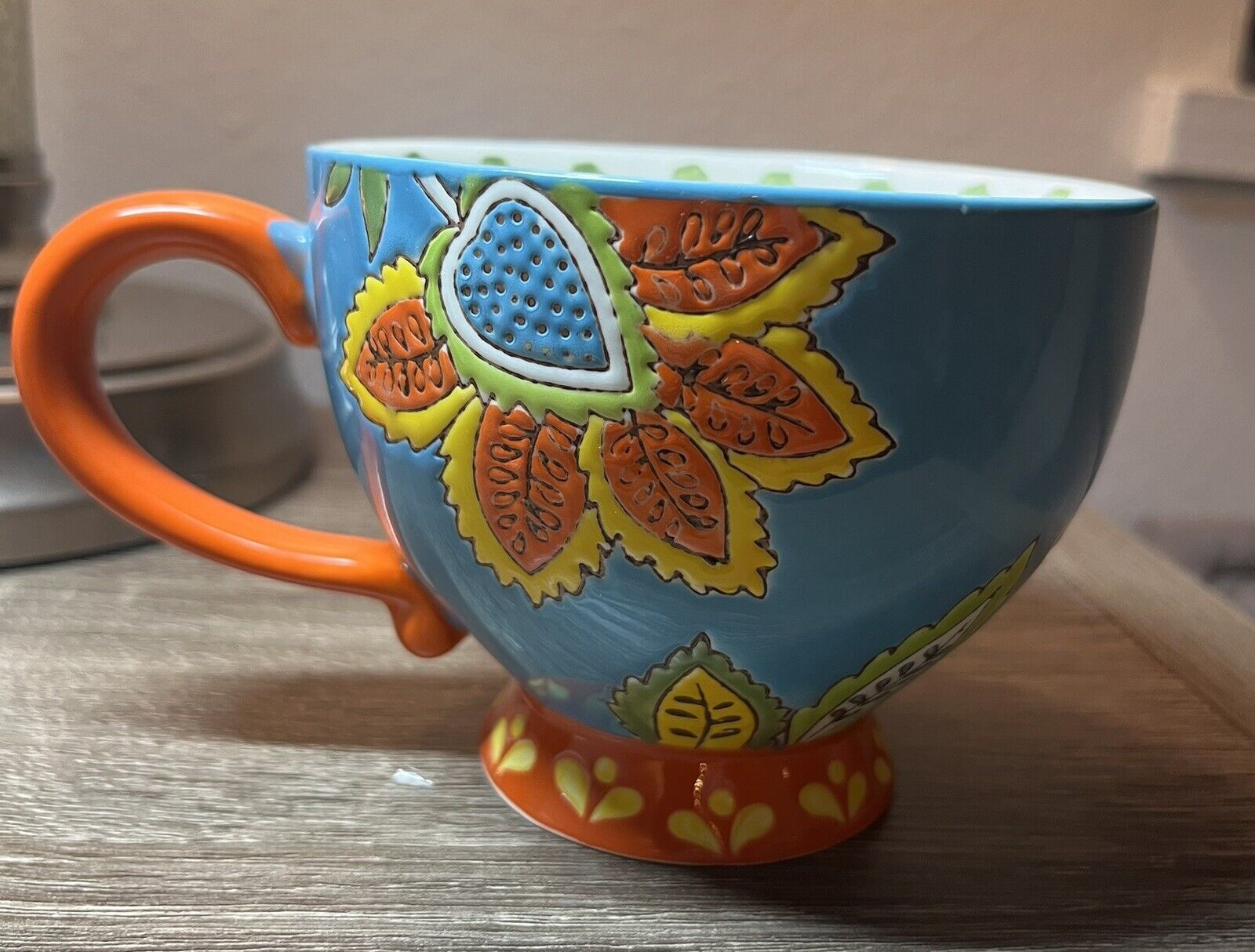 Dutch Wax Coastline Imports Hand Painted Ceramic Coffee Cup Mug Floral Design