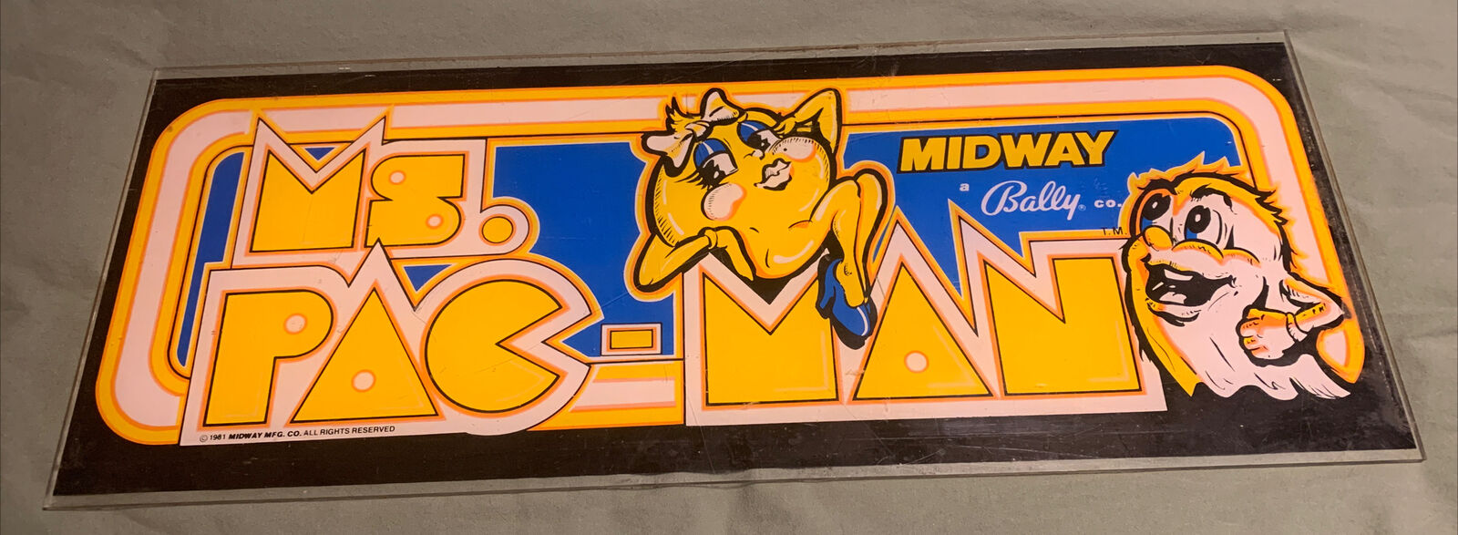 Vintage 1981 Midway Bally Ms. Pac-Man Arcade Game Marquee Sign 9\