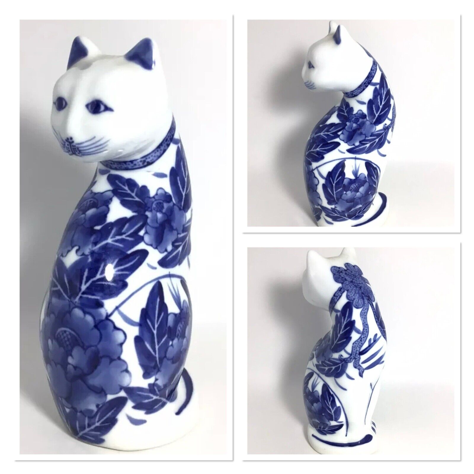 Porcelain Cat Cobalt￼ And White Hand Painted Exceptional Condition damage free