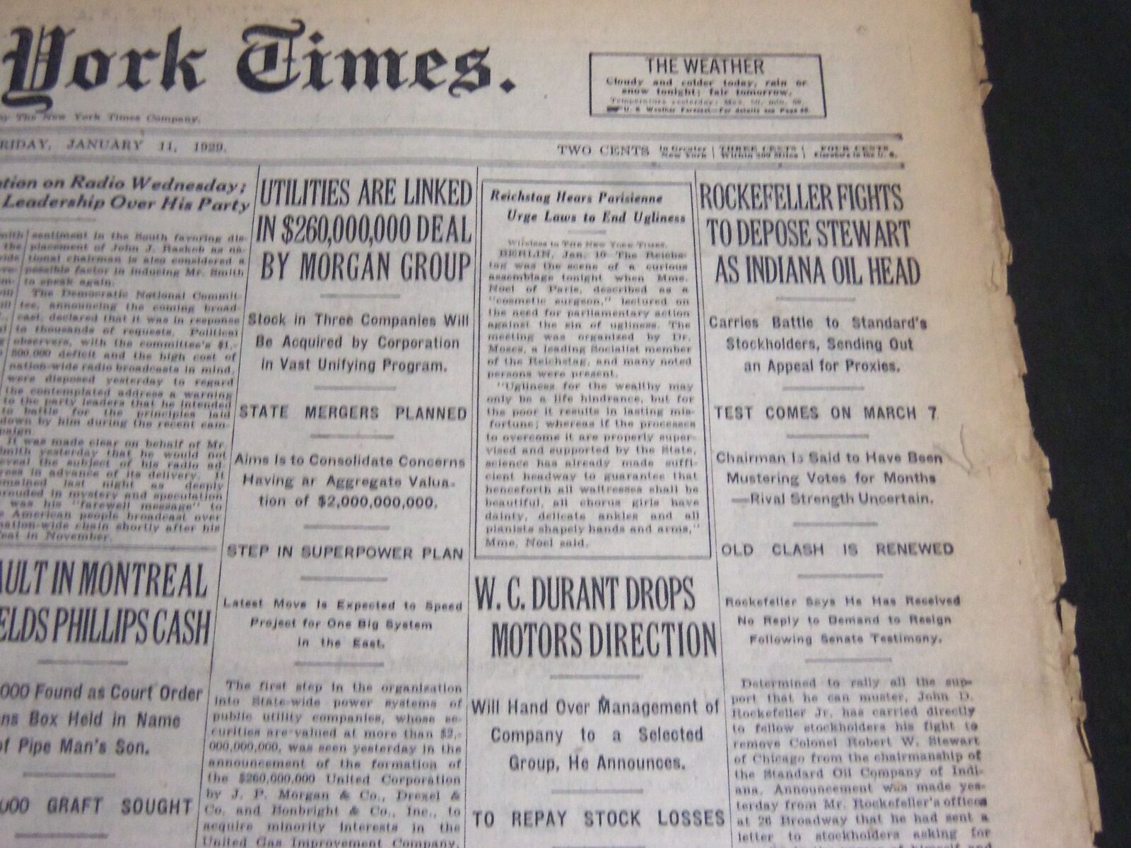 1929 JAN 11 NEW YORK TIMES - ROCKEFELLER FIGHTS TO DEPOSE STEWART - NT 6894