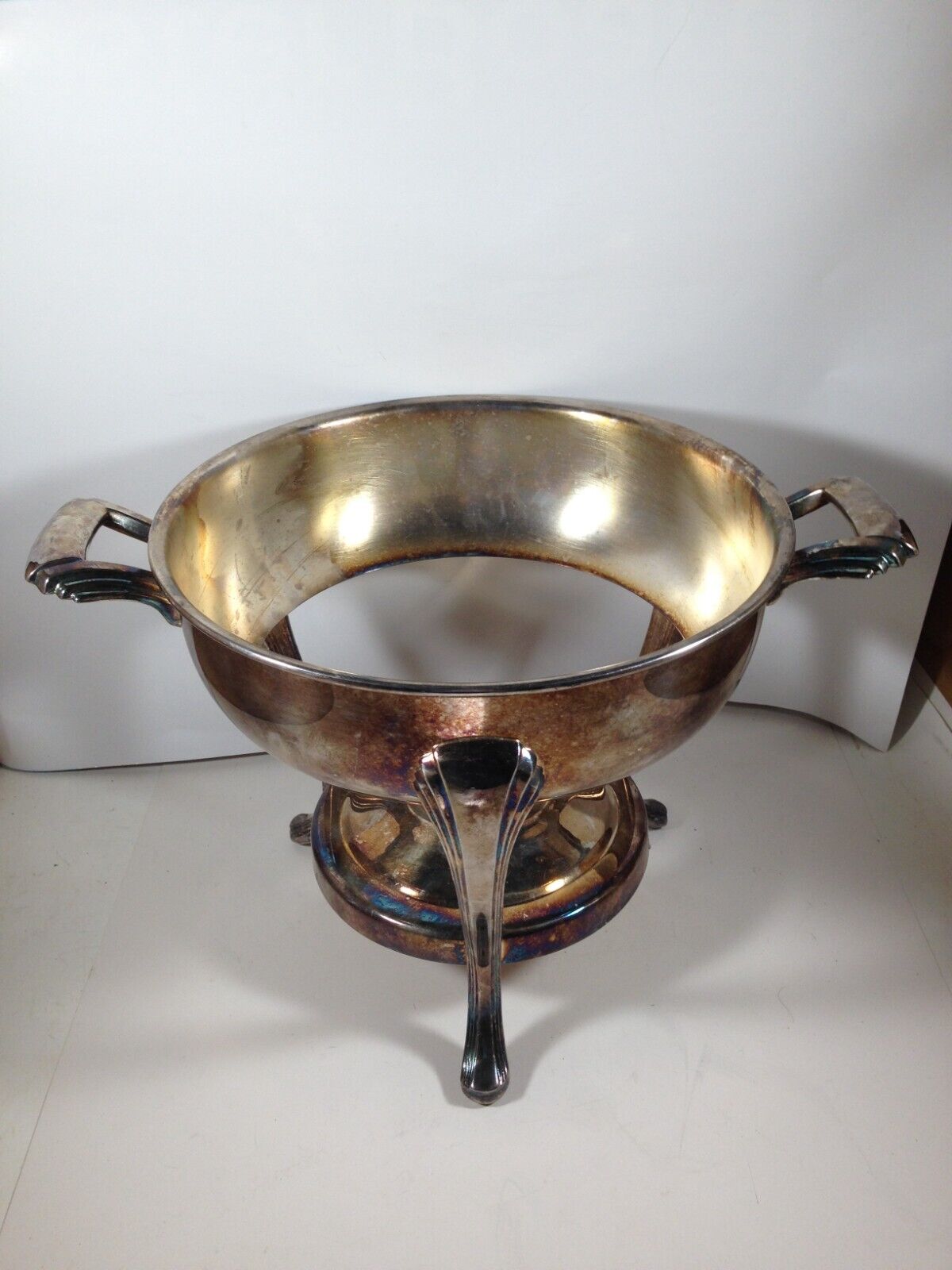 Vintage Silverplate Footed Chaffing Warming Stand Holds Tappered Bowl 8-1/2” - 6