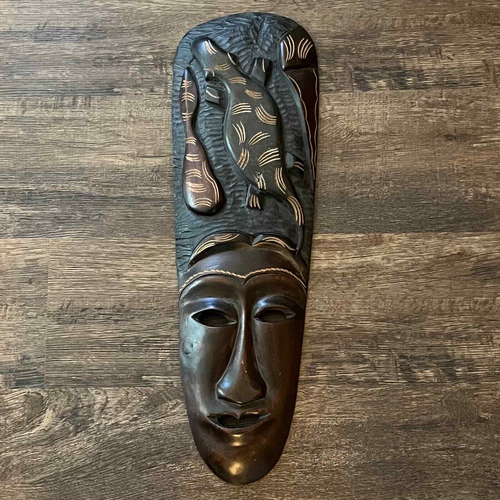 Vintage Tall African Tribal Art Hand Carved Wooden Mask Kenya 22\